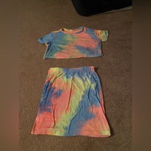 SHEIN kids tie dye neon crop top and skirt set size 11/12